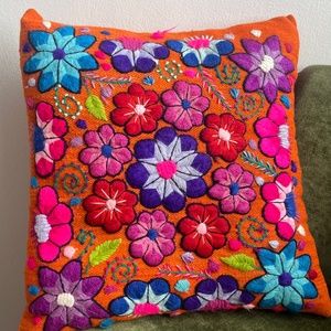DECORATIVE ACCENT FLOWERS PILLOW EMBROIDERED HAND MADE Luxury ethical materials